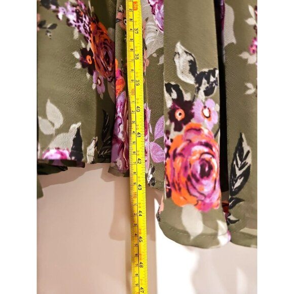 Torrid Dress Size 0 Floral Chiffon Ruffled High Neck Olive Green Layered Sexy - Picture 7 of 9